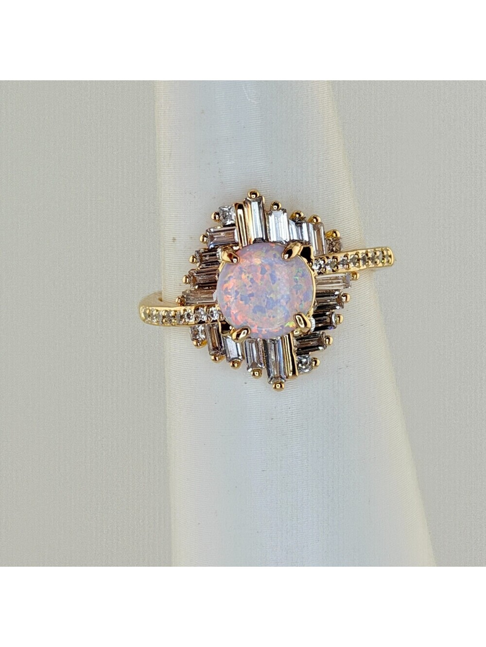 Bomb Party October Sz 9 "From The First Spark" Milky White Opal on Yellow Gold